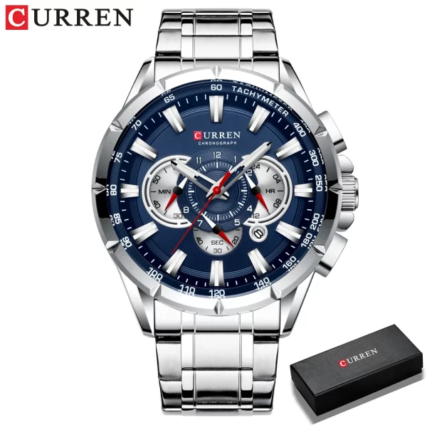 Men New CURREN Casual Sport Chronograph Men's Watch Stainless Steel Band Wristwatch Big Dial Quartz Clock with Luminous Pointers - Image 9