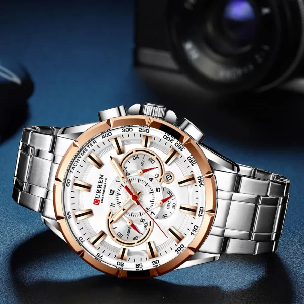 Men New CURREN Casual Sport Chronograph Men's Watch Stainless Steel Band Wristwatch Big Dial Quartz Clock with Luminous Pointers - Image 5