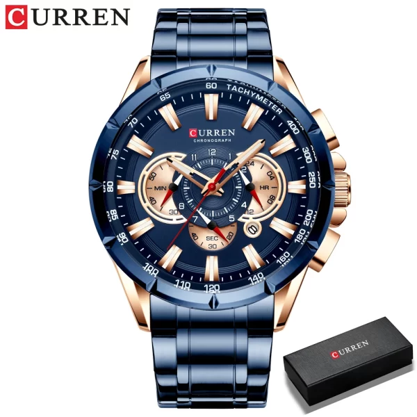 Men New CURREN Casual Sport Chronograph Men's Watch Stainless Steel Band Wristwatch Big Dial Quartz Clock with Luminous Pointers - Image 10