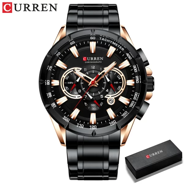 Men New CURREN Casual Sport Chronograph Men's Watch Stainless Steel Band Wristwatch Big Dial Quartz Clock with Luminous Pointers - Image 11