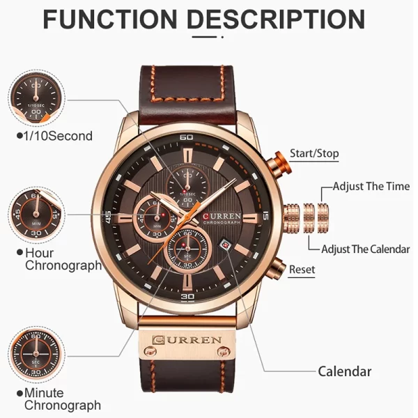 CURREN Brand Watch Men Leather Sports Watches Men's Army Military Quartz Wristwatch Chronograph Male Clock Relogio Masculino - Image 4