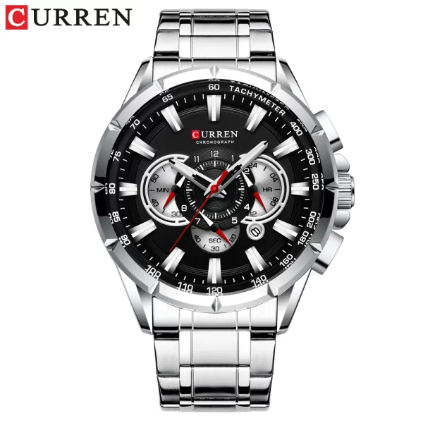 Men New CURREN Casual Sport Chronograph Men's Watch Stainless Steel Band Wristwatch Big Dial Quartz Clock with Luminous Pointers - Image 15