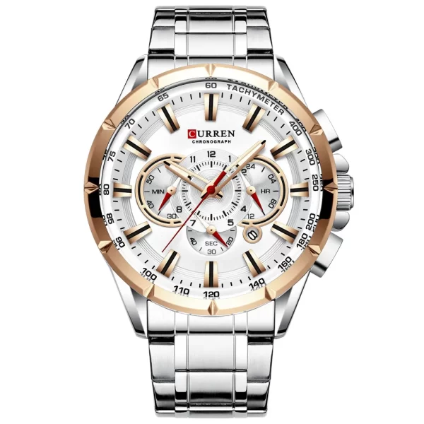 Men New CURREN Casual Sport Chronograph Men's Watch Stainless Steel Band Wristwatch Big Dial Quartz Clock with Luminous Pointers - Image 2