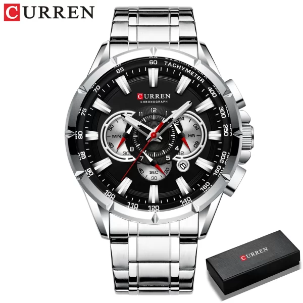 Men New CURREN Casual Sport Chronograph Men's Watch Stainless Steel Band Wristwatch Big Dial Quartz Clock with Luminous Pointers - Image 8