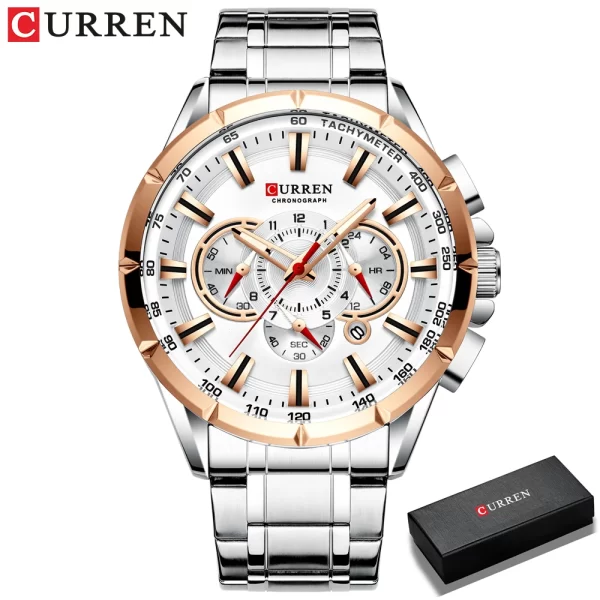 Men New CURREN Casual Sport Chronograph Men's Watch Stainless Steel Band Wristwatch Big Dial Quartz Clock with Luminous Pointers - Image 7