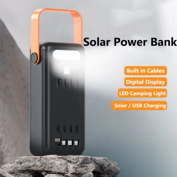 Solar Power Bank 50000mAh Built in Cable Portable Charger External Battery Pack Powerbank 50000 For iPhone Xiaomi Samsung Huawei - Image 3