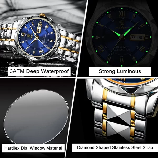 POEDAGAR Top Brand Luxury Man Wristwatch Waterproof Luminous Date Week Men Watches Stainless Steel Quartz Men's Watch Male reloj - Image 4