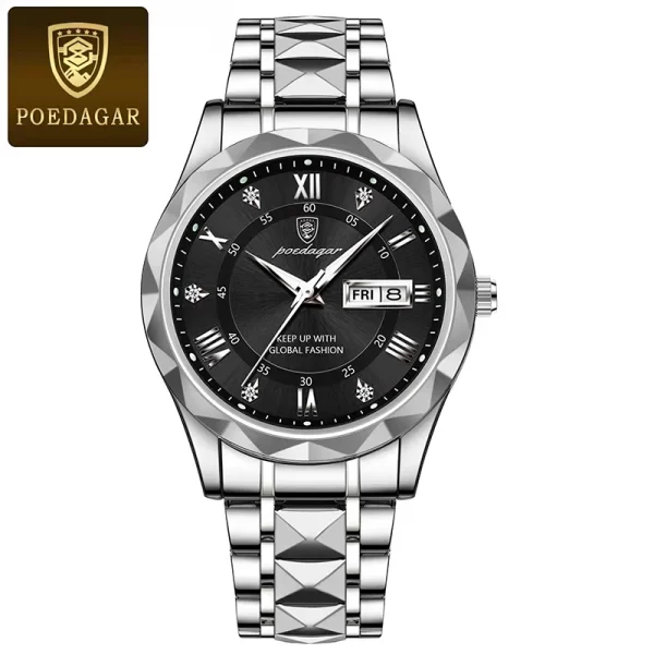 POEDAGAR Top Brand Luxury Man Wristwatch Waterproof Luminous Date Week Men Watches Stainless Steel Quartz Men's Watch Male reloj - Image 9