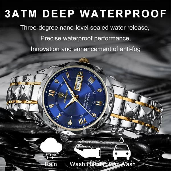 POEDAGAR Top Brand Luxury Man Wristwatch Waterproof Luminous Date Week Men Watches Stainless Steel Quartz Men's Watch Male reloj - Image 3