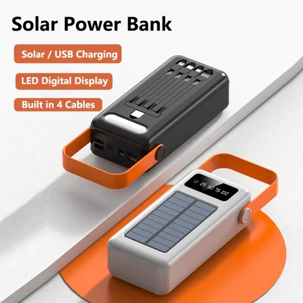 Solar Power Bank 50000mAh Built in Cable Portable Charger External Battery Pack Powerbank 50000 For iPhone Xiaomi Samsung Huawei - Image 2